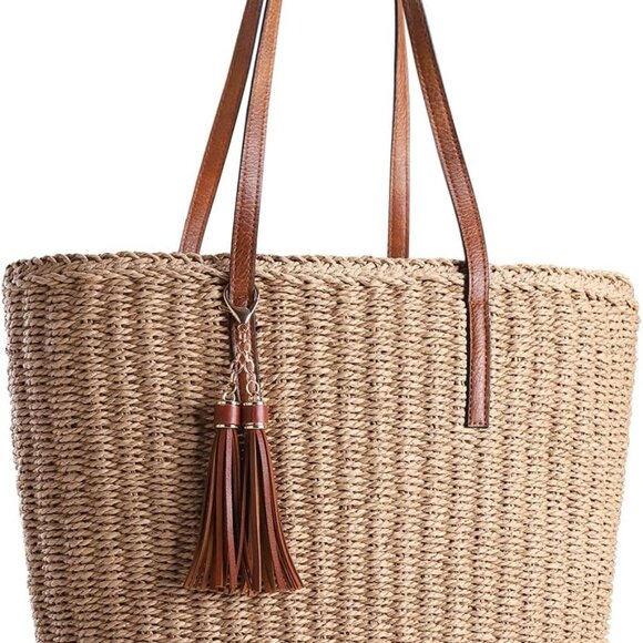 Handbags - Straw Bag Women's Summer Woven Handbag Travel Eco-Friendly Shoulder Bag